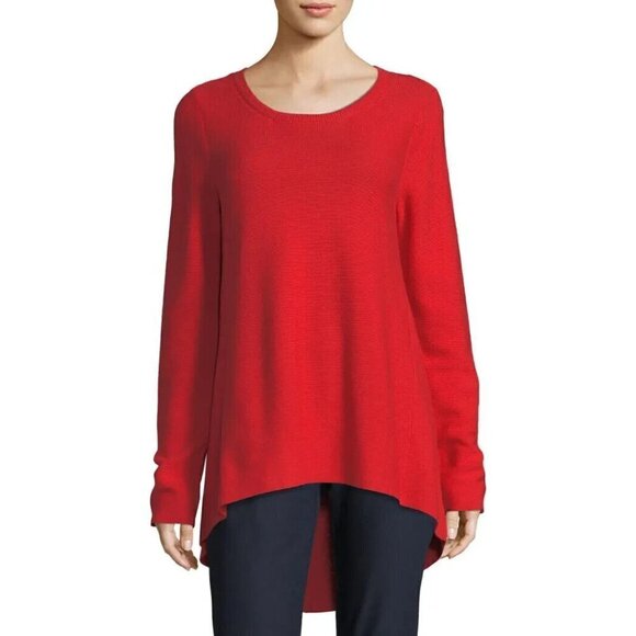 Eileen Fisher Sz PP PXS 2P 4P Red Peruvian Organic Cotton Link Tunic Sweater - Picture 1 of 12